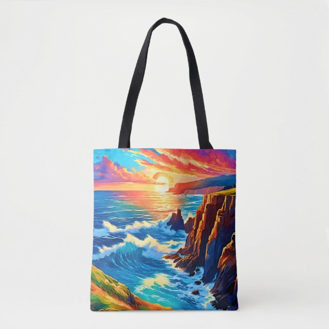 Cliffs at Sunset: Ocean's Golden Hour Tote Bag (Front)