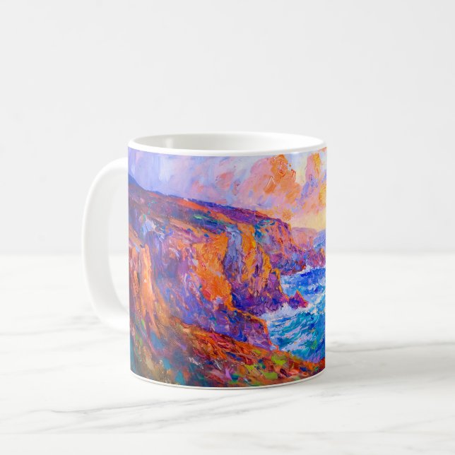 Cliffs in Fiery Sunset Impressionist Landscape Coffee Mug (Front Left)