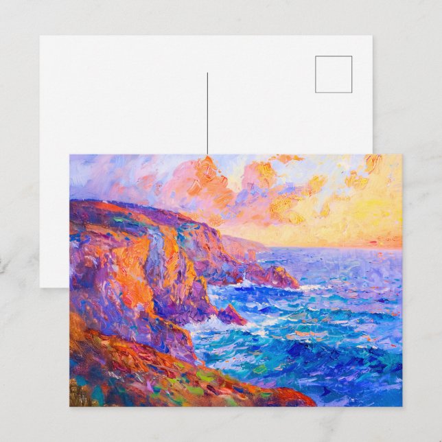 Cliffs in Fiery Sunset Impressionist Landscape Postcard (Front/Back)