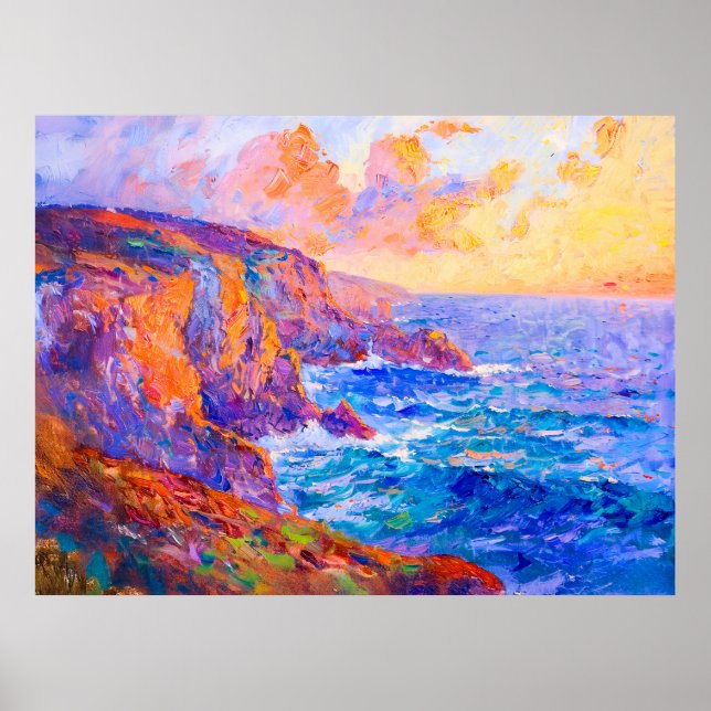 Cliffs in Fiery Sunset Impressionist Landscape Poster (Front)