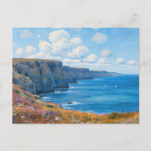 "Cliffs of Endless Horizon" – A Welsh Seascape Postcard (Front)