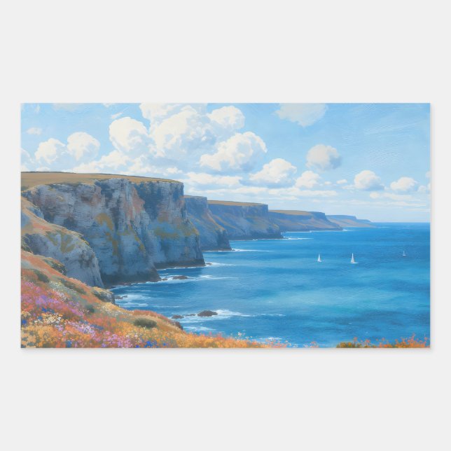 "Cliffs of Endless Horizon" – A Welsh Seascape Rectangular Sticker (Front)