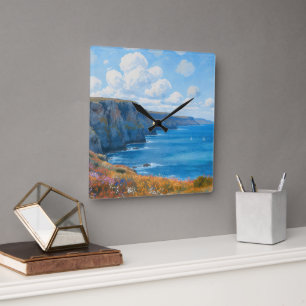 "Cliffs of Endless Horizon" – A Welsh Seascape Square Wall Clock