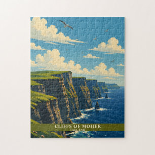Cliffs of Moher Ireland County Clare Retro Travel Jigsaw Puzzle