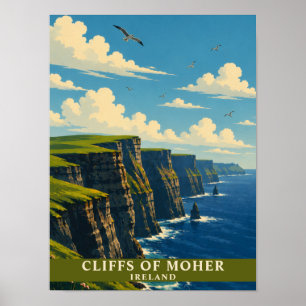 Cliffs of Moher Ireland County Clare Retro Travel Poster