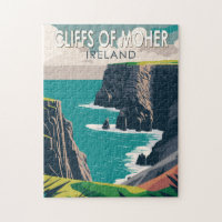 Cliffs of Moher Ireland Travel Art Vintage