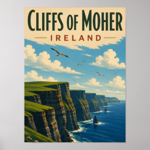 Cliffs of Moher Ireland Vintage Travel Irish Coast Poster