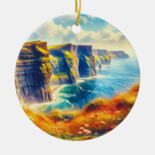 Cliffs of Moher Ireland Watercolor Ceramic Ornament