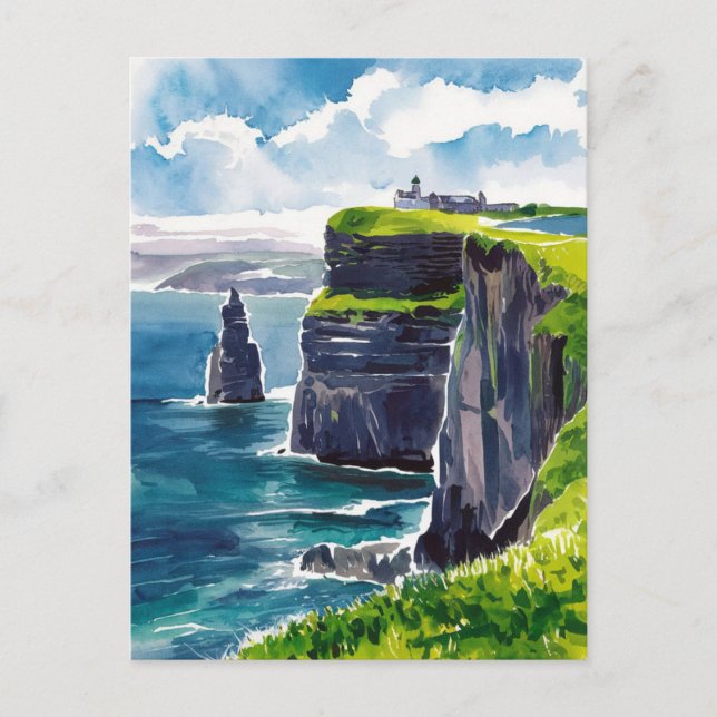 Cliffs of Moher, Ireland Watercolor Painting Postcard (Front)