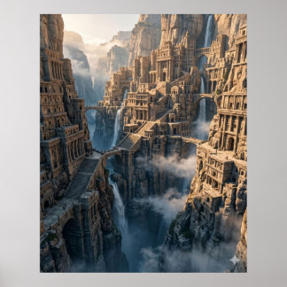 Cliffside Ancient Mountain City Poster