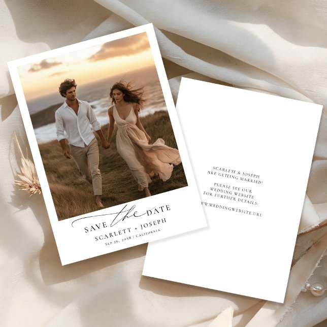 Cliffside Beach Calligraphy Wedding Photo Save The Date (Creator Uploaded)
