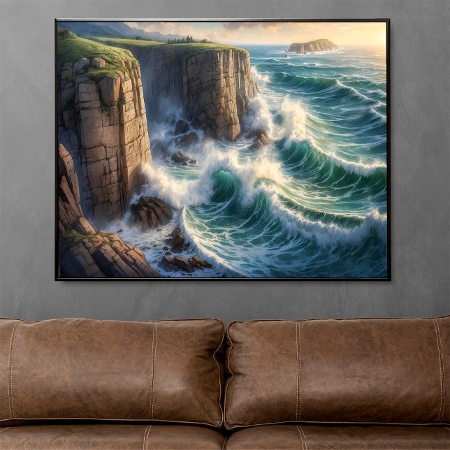 Cliffside Blue Ocean Waves Coastal  Poster (Creator Uploaded)