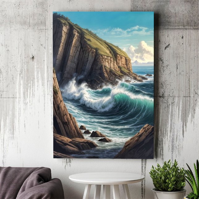 Cliffside Brown Blue Ocean Waves Seaside  Poster (Creator Uploaded)
