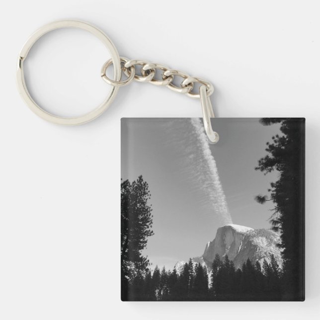 Cliffside Cloud Yosemite Sky Black and White Photo Key Ring (Front)