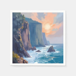 Cliffside Cove Coastal Ocean Watercolor Painting Napkin