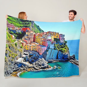 Cliffside Dreams: Manarola’s Colors Fleece Blanket