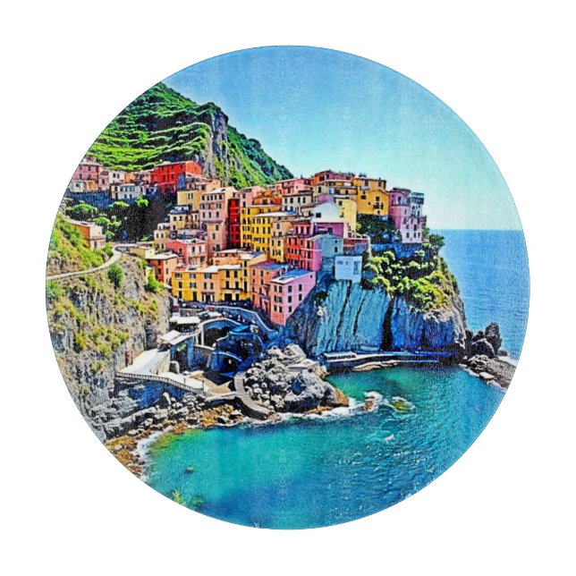 Cliffside Dreams: Manarola’s Colours Cutting Board (Front)