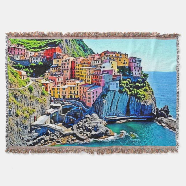 Cliffside Dreams: Manarola’s Colours Throw Blanket (Front)