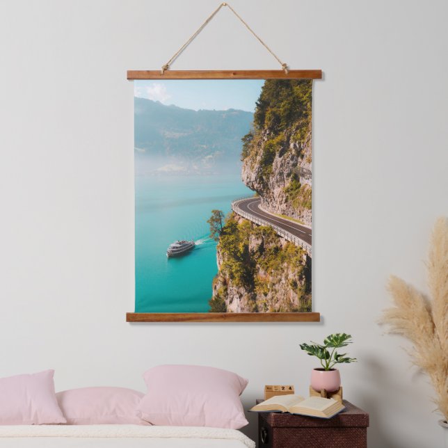 Cliffside Escape – Coastal Road & Turquoise Waters Hanging Tapestry (Bedroom)