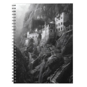 Cliffside Monastery Misty Mountains Notebook