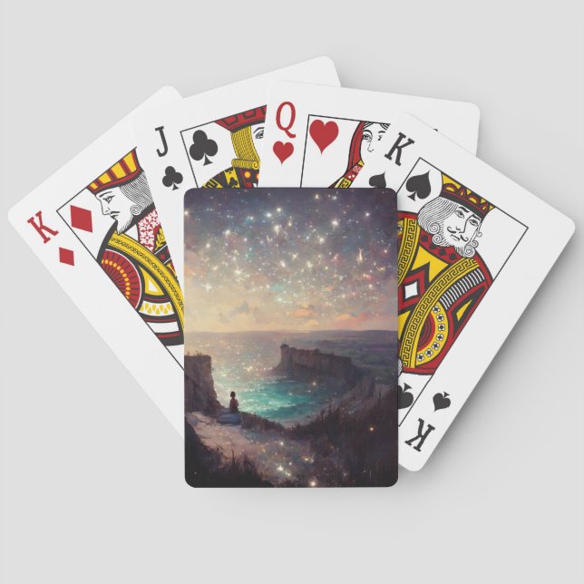 Cliffside Night Fantasy Landscape Sci-Fi Playing Cards (Back)