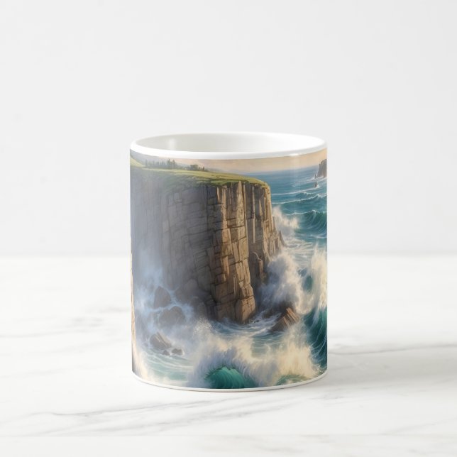 Cliffside Ocean Waves Coastal Landscape Coffee Mug (Center)