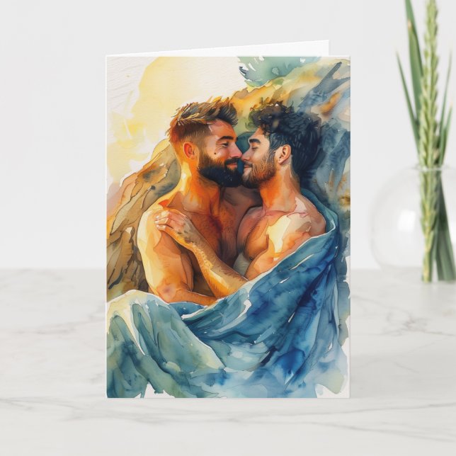 Cliffside Sunset Embrace Card (Front)