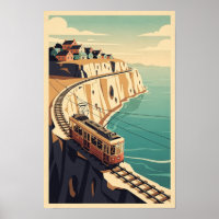 Clifftop Tram and Seaside Village Vintage Travel P