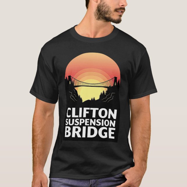 Clifton Bridge Bristol UK Skyline Silhouette Outli T-Shirt (Front)