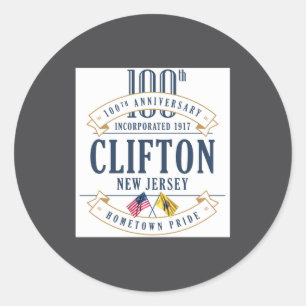 Clifton New Jersey 100th Anniv White _1  Classic Round Sticker