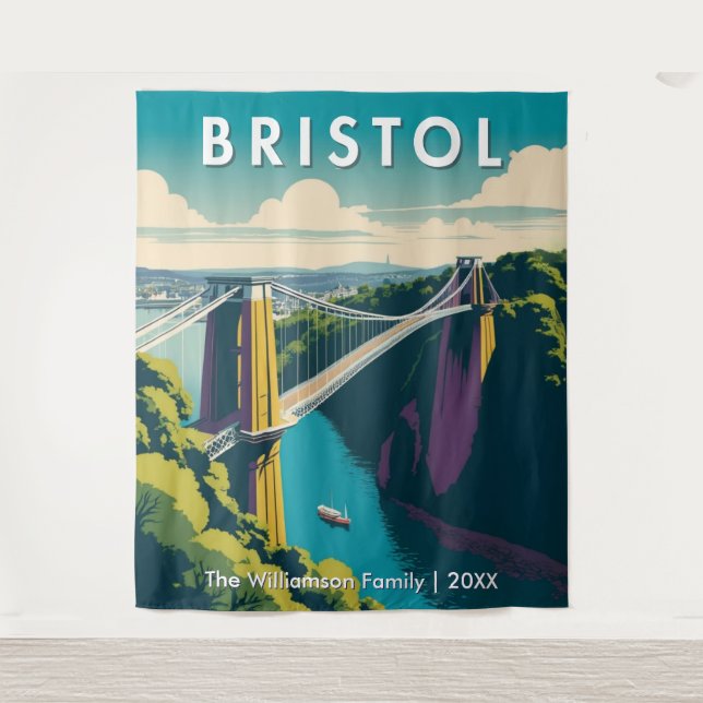 Clifton Suspension Bridge Retro Bristol Wall Tapestry (Front)
