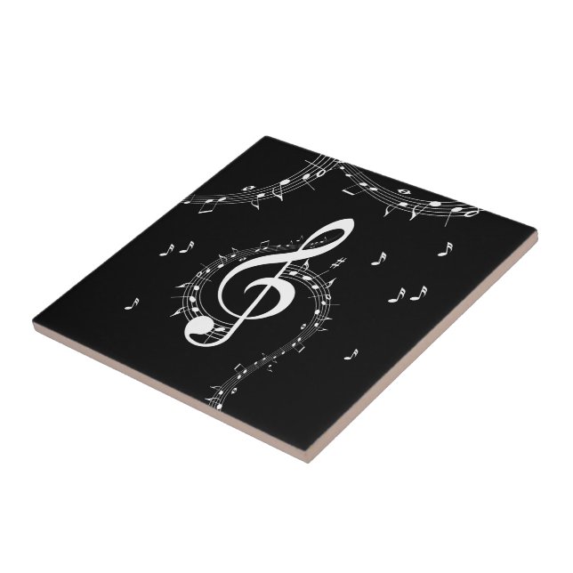 Climactic G Clef Music Black Ceramic Tile (Side)