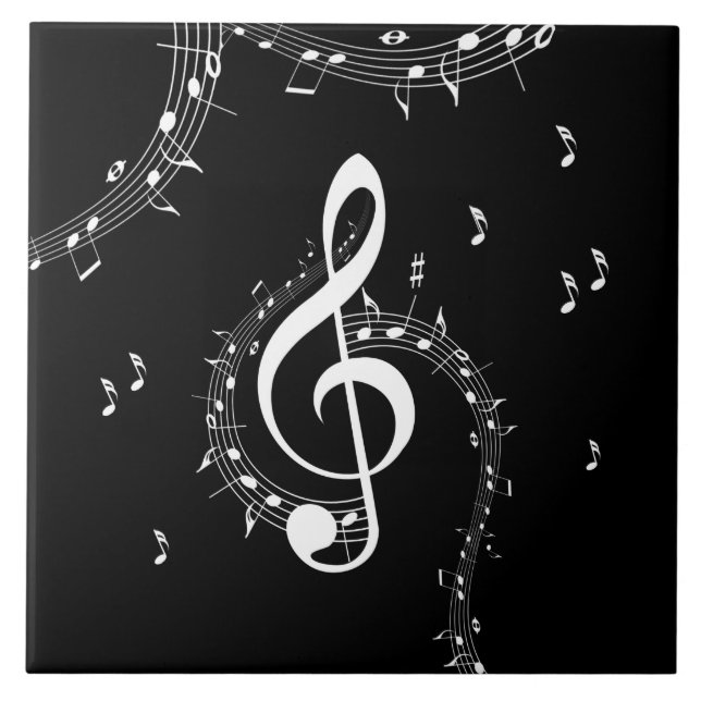Climactic G Clef Music Black Ceramic Tile (Front)