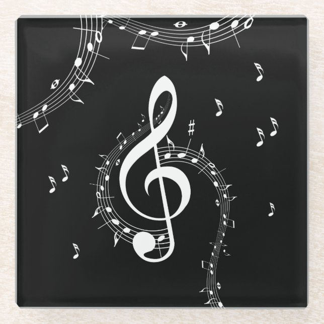 Climactic G Clef Music Black Glass Coaster (Front)