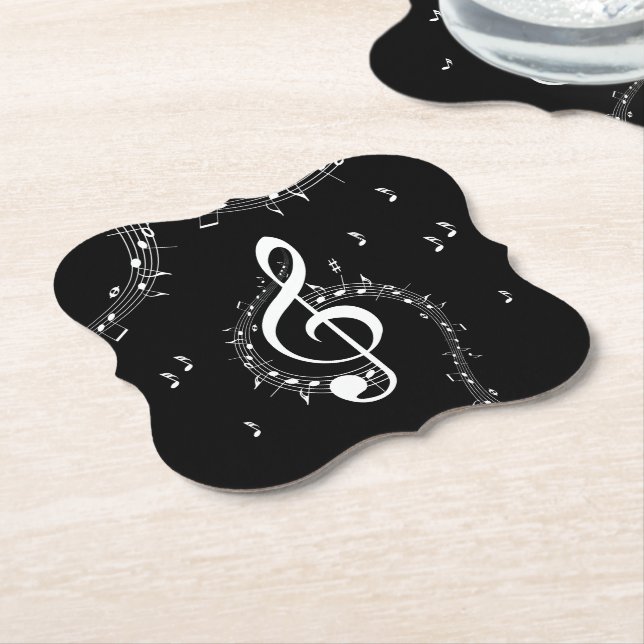 Climactic G Clef Music Black Paper Coaster (Angled)