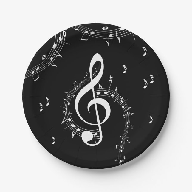 Climactic G Clef Music Black Paper Plate (Front)