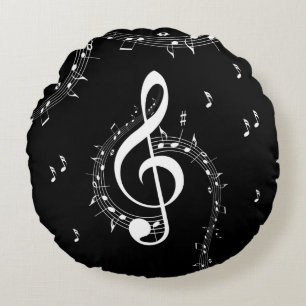 Climactic G Clef Music Black Round Cushion