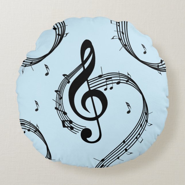 Climactic G Clef Music Blue Round Cushion (Front)