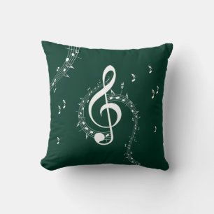 Climactic G Clef Music on Vibrant Emerald Green Cushion