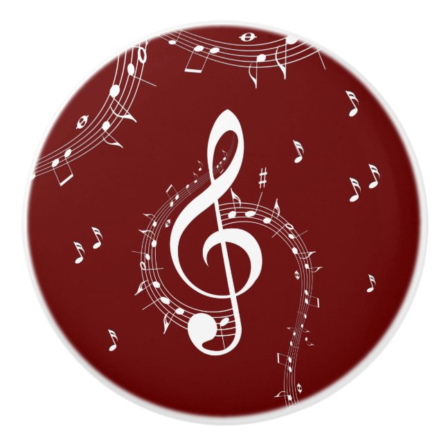 Climactic G Clef Music Red Ceramic Knob (Front)