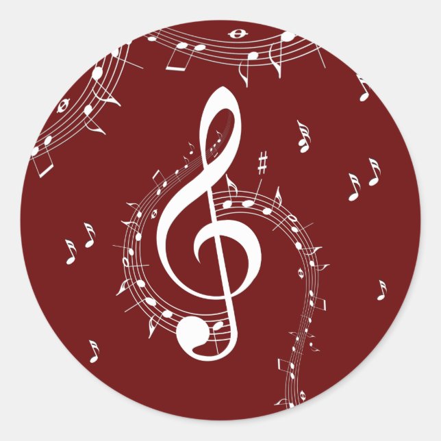 Climactic G Clef Music Red Classic Round Sticker (Front)