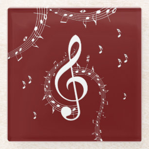 Climactic G Clef Music Red Glass Coaster