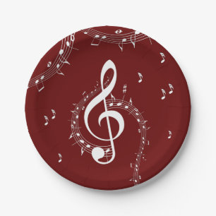 Climactic G Clef Music Red Paper Plate