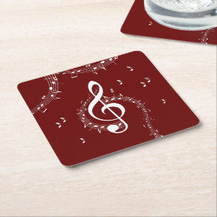 Climactic G Clef Music Red Square Paper Coaster