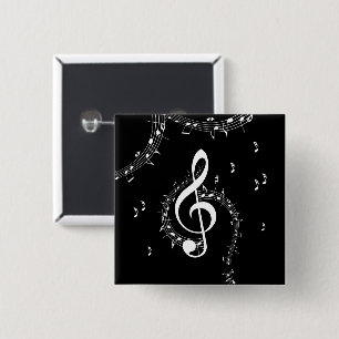 Climactic G Clef White Music on Black  15 Cm Square Badge