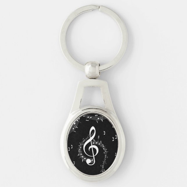Climactic G Clef White Music on Black  Key Ring (Front)