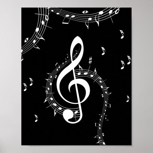 Climactic G Clef White Music on Black  Poster (Front)