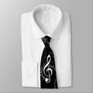 Climactic G Clef White Music on Black  Tie