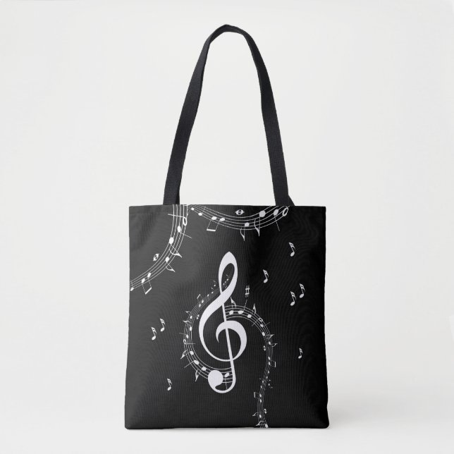 Climactic G Clef White Music on Black  Tote Bag (Front)