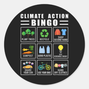 Climate Action Bingo Earth Day Climate Change  Classic Round Sticker
